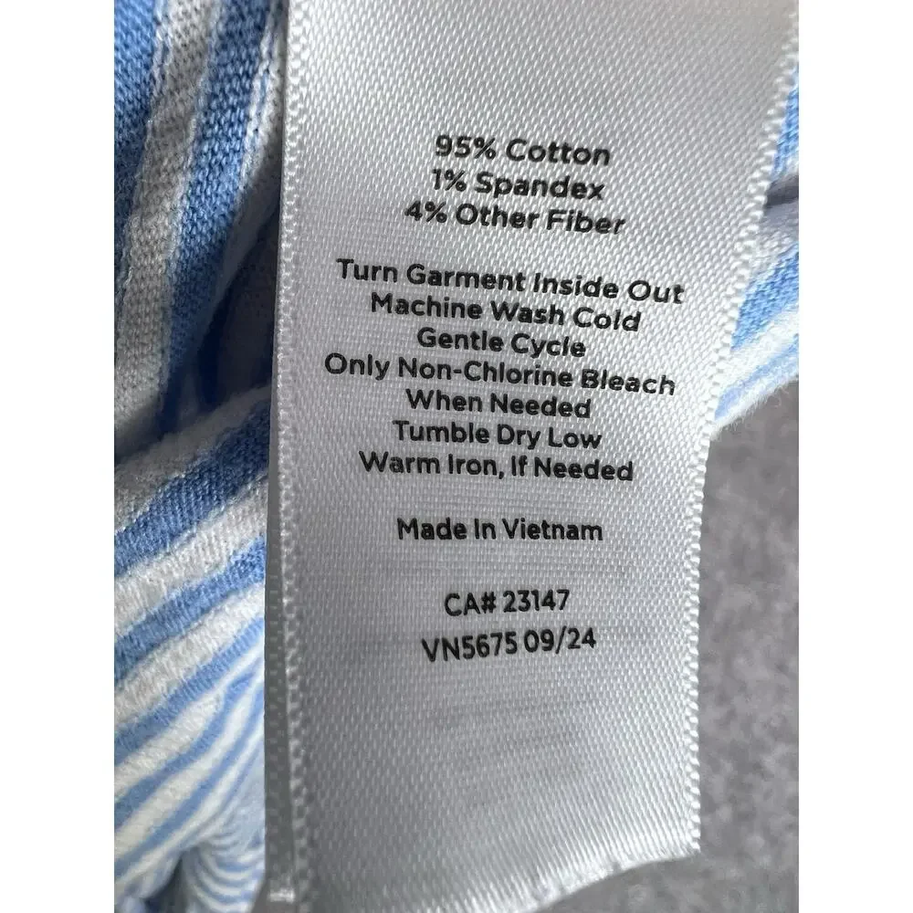 Talbots Plus Women Size 1X Shirt Blue White Striped Button Front Tie Top V Neck - Picture 6 of 6